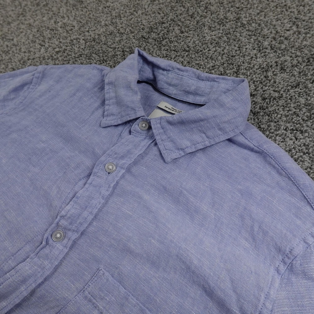 Thom Aaron Shirt Mens M Blue Flax Linen Chambray‎ Short Sleeve Button Up Casual